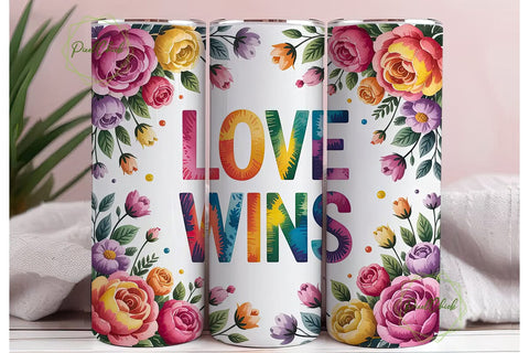 Love Wins Rainbow Floral 20oz Tumbler Sublimation PixelChick 