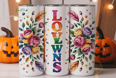 Love Wins Rainbow Floral 20oz Tumbler Sublimation PixelChick 