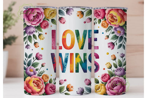 Love Wins Rainbow Floral 20oz Tumbler Sublimation PixelChick 