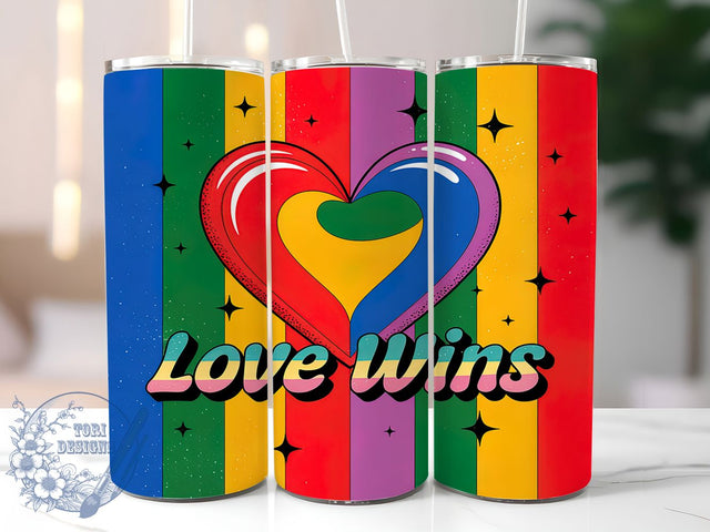 Love Wins Rainbow LGBTQ Pride Tumbler Wrap, Pride 20Oz Tumbler, Rainbow Love Wins Cup, LGBTQ Love Wins Tumbler, Sublimation Pride Wrap, 20Oz Pride Tumbler Wrap, Love Wins Rainbow Drinkware Sublimation ToriDesigns 