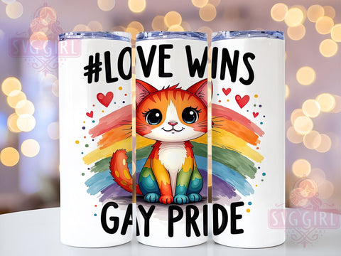 Love Wins Rainbow Pride 20oz Tumbler, Love Wins, Cute Cat Gift, LGBTQ Drinkware, Rainbow Pride, Sublimation Wrap, Custom Tumblers Sublimation SvggirlplusArt 