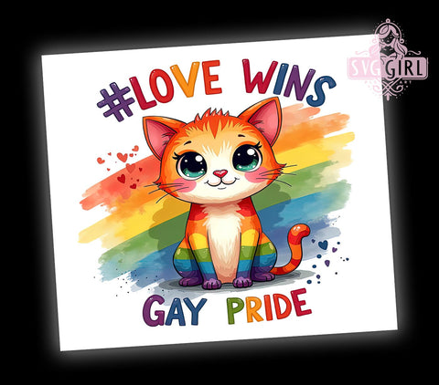 Love Wins Rainbow Pride 20oz Tumbler, Love Wins, Cute Cat Gift, LGBTQ Drinkware, Rainbow Pride, Sublimation Wrap, Custom Tumblers Sublimation SvggirlplusArt 