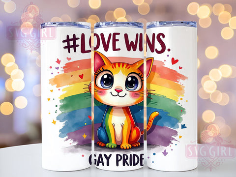 Love Wins Rainbow Pride 20oz Tumbler, Love Wins, Cute Cat Gift, LGBTQ Drinkware, Rainbow Pride, Sublimation Wrap, Custom Tumblers Sublimation SvggirlplusArt 
