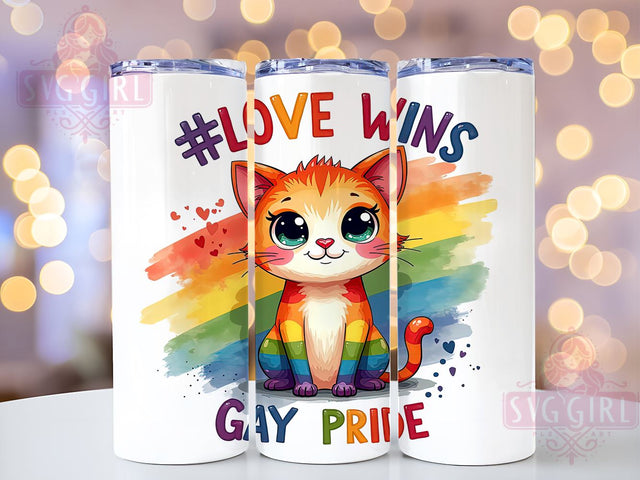Love Wins Rainbow Pride 20oz Tumbler, Love Wins, Cute Cat Gift, LGBTQ Drinkware, Rainbow Pride, Sublimation Wrap, Custom Tumblers Sublimation SvggirlplusArt 