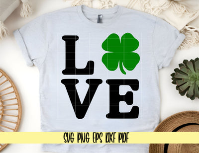 LOVE with a 4 Leaf Clover as the "O" - Saint Patrick's Day - Digital Cut File for Cricut - SVG PNG PDF DXF EPS SVG DigitalDesigns365 