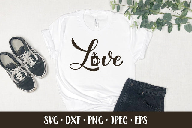 Love with coffee mug hand lettered SVG. Coffee lover design SVG LaBelezoka 