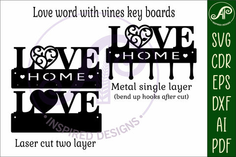 Love word Key holder designs for wood and metal SVG APInspireddesigns 