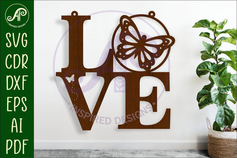 Love word with butterfly wall art sign, SVG file. vector SVG APInspireddesigns 