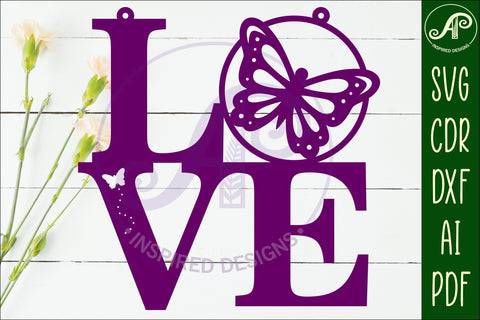 Love word with butterfly wall art sign, SVG file. vector SVG APInspireddesigns 