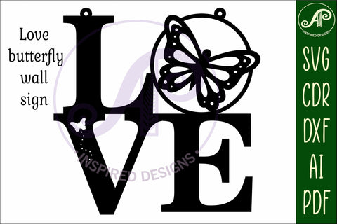 Love word with butterfly wall art sign, SVG file. vector SVG APInspireddesigns 