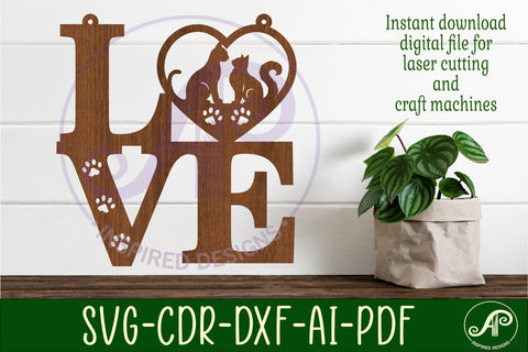 Love word with cats wall art sign, SVG file. vector SVG APInspireddesigns 
