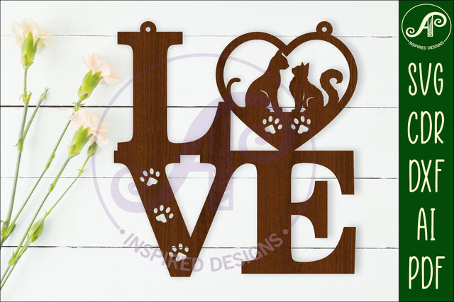 Love word with cats wall art sign, SVG file. vector SVG APInspireddesigns 