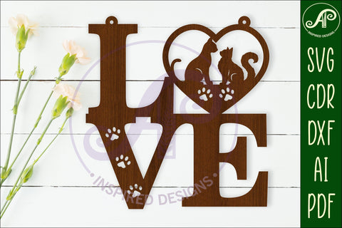 Love word with cats wall art sign, SVG file. vector SVG APInspireddesigns 