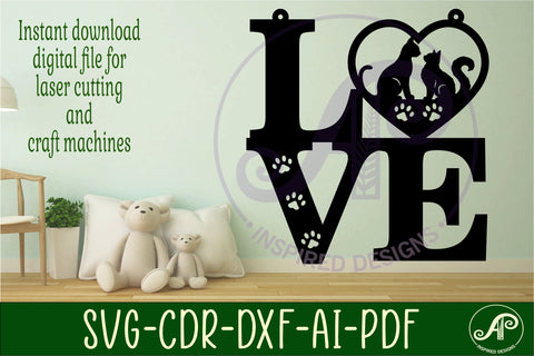 Love word with cats wall art sign, SVG file. vector SVG APInspireddesigns 