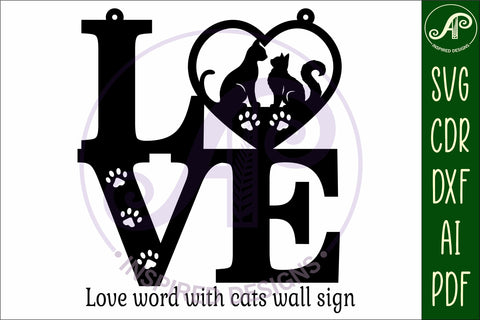 Love word with cats wall art sign, SVG file. vector SVG APInspireddesigns 