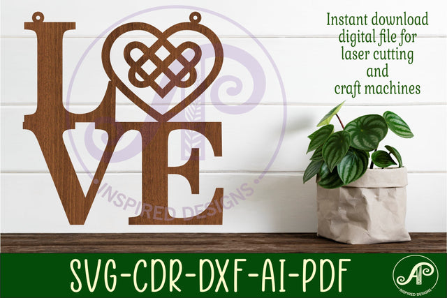 Love word with celtic heart wall art sign, SVG file. vector SVG APInspireddesigns 