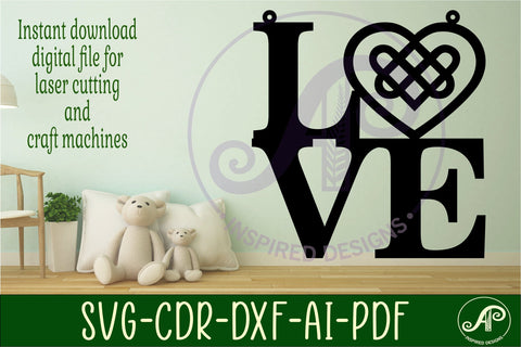 Love word with celtic heart wall art sign, SVG file. vector SVG APInspireddesigns 
