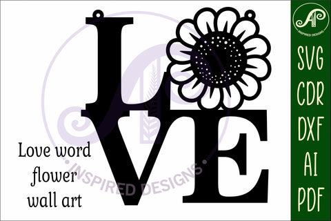 Love word with flower wall art sign, SVG file. vector SVG APInspireddesigns 
