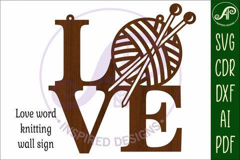 Love word with knitting wall art sign, SVG file. vector SVG APInspireddesigns 