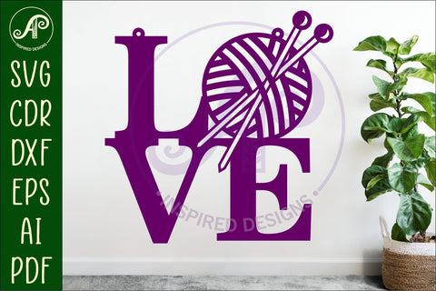 Love word with knitting wall art sign, SVG file. vector SVG APInspireddesigns 
