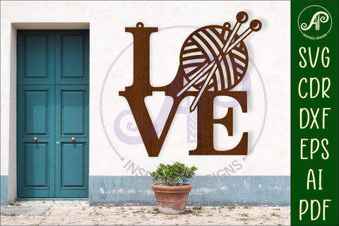 Love word with knitting wall art sign, SVG file. vector SVG APInspireddesigns 