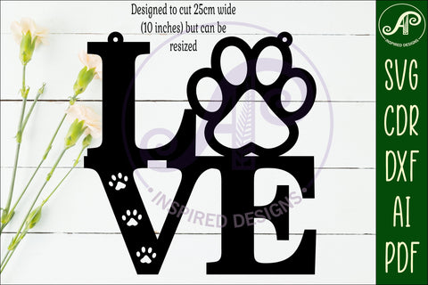Love word with paw print wall art sign, SVG file. SVG APInspireddesigns 