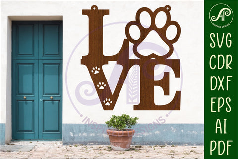 Love word with paw print wall art sign, SVG file. SVG APInspireddesigns 