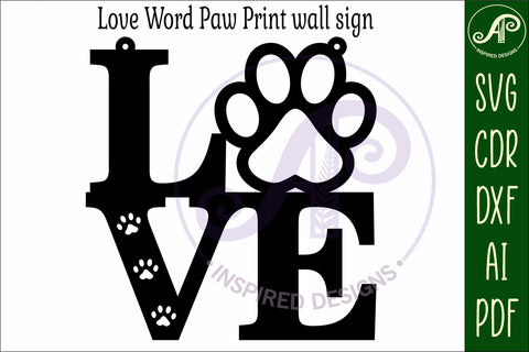 Love word with paw print wall art sign, SVG file. SVG APInspireddesigns 