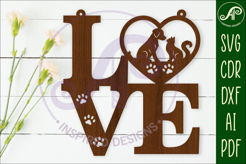 Love word with pets wall art sign, SVG file. vector - So Fontsy