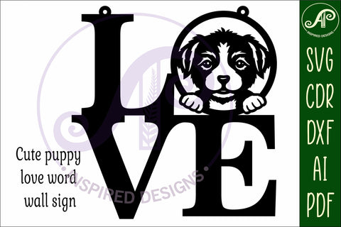 Love word with puppy dog wall art sign, SVG file. vector SVG APInspireddesigns 