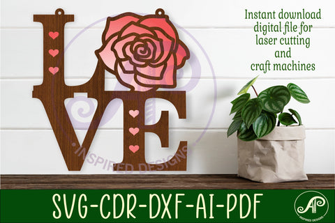 Love word with rose wall art sign, SVG file. vector SVG APInspireddesigns 