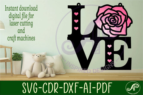Love word with rose wall art sign, SVG file. vector SVG APInspireddesigns 