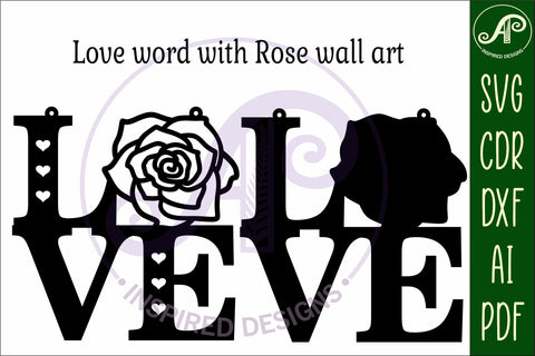 Love word with rose wall art sign, SVG file. vector SVG APInspireddesigns 