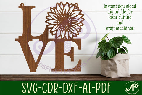Love word with sunflower wall art sign, SVG file. vector SVG APInspireddesigns 