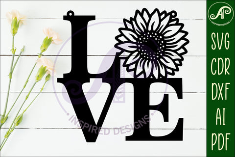 Love word with sunflower wall art sign, SVG file. vector SVG APInspireddesigns 