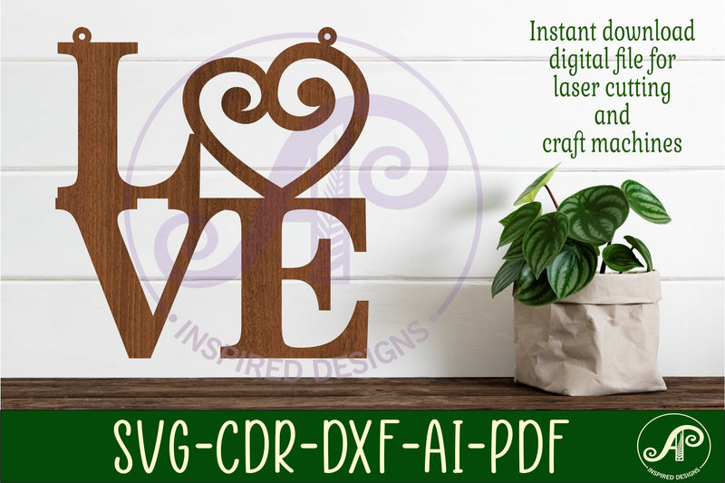 Love word with swirl heart wall art sign, SVG file. vector SVG APInspireddesigns 
