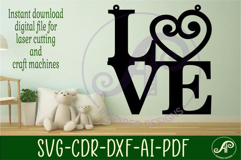 Love word with swirl heart wall art sign, SVG file. vector SVG APInspireddesigns 