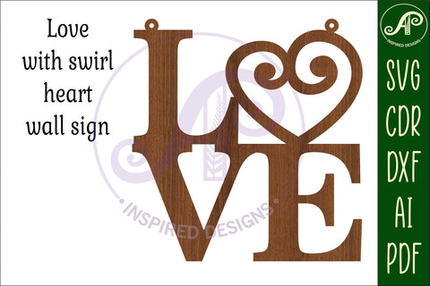 Love word with swirl heart wall art sign, SVG file. vector SVG APInspireddesigns 