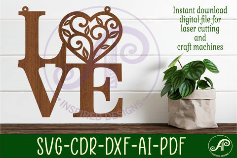 Love word with vine heart wall art sign, SVG file. vector SVG APInspireddesigns 