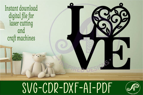 Love word with vine heart wall art sign, SVG file. vector SVG APInspireddesigns 
