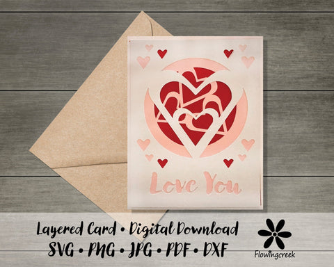 Love You Hearts 3D Layered Greeting Card SVG Cut File Easy DIY for Birthday, Anniversary, or Valentine’s Day 3D Paper Flowingcreek 