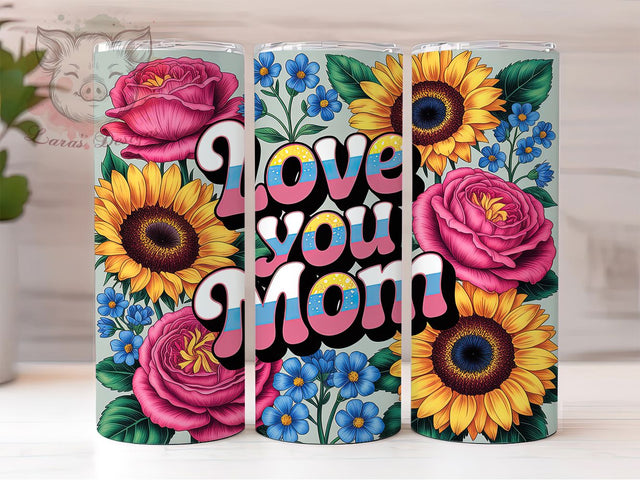 Love You Mom 20oz Tumbler, Glitter Mom Tumbler, Sublimation Wrap, 20oz Tumbler Design, Mother’s Day Gift, PNG Tumbler Wrap, Glam Mom Quote Sublimation Lara' s Designs 