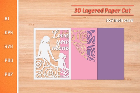 Love You Mom - 3D Layered Paper Cut SVG SVG Slim Studio 