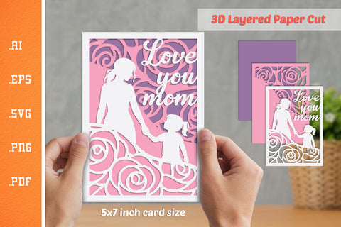 Love You Mom - 3D Layered Paper Cut SVG SVG Slim Studio 