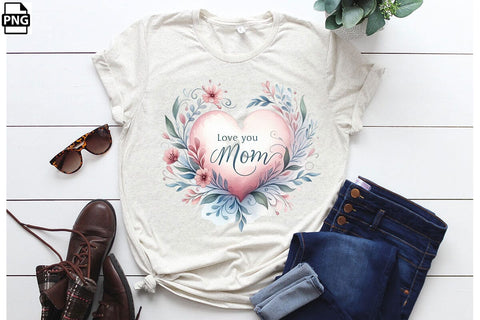 Love You Mom Mother's Day PNG Clipart Printable File Sublimation Creativedesigntee 