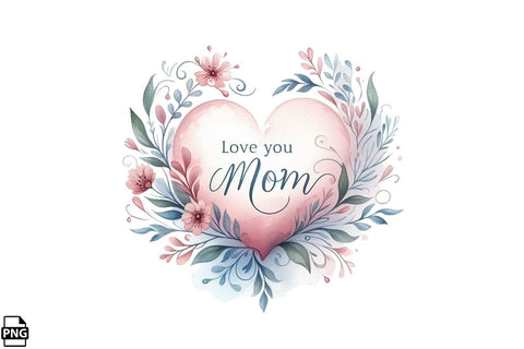 Love You Mom Mother's Day PNG Clipart Printable File Sublimation Creativedesigntee 