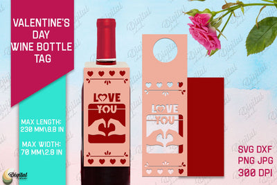 Love You SVG. Valentine's Day Wine Bottle Tag Paper Cut 3D Paper Evgenyia Guschina 