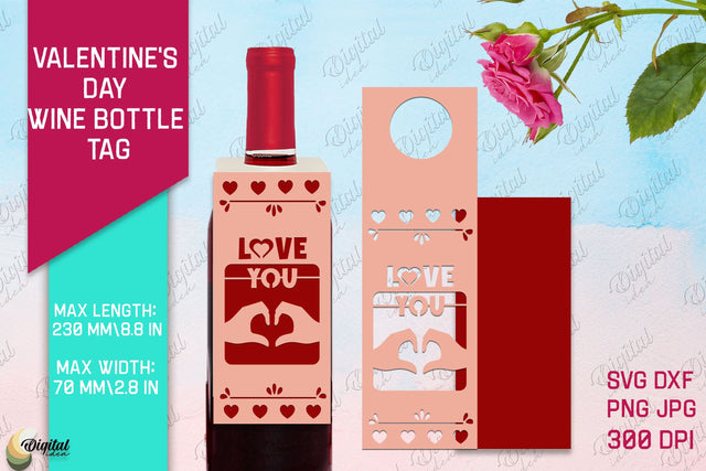Love You SVG. Valentine's Day Wine Bottle Tag Paper Cut 3D Paper Evgenyia Guschina 