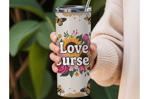 Love Yourself Floral Tumbler Wrap Sublimation DesignSVG 