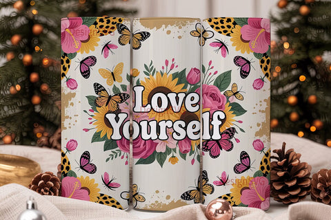 Love Yourself Floral Tumbler Wrap Sublimation DesignSVG 